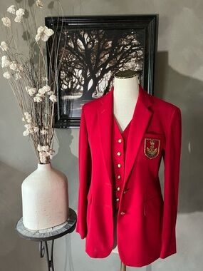 Vintage Lauren Ralph Lauren Red Crest Blazer & Vest Set with Gold Buttons